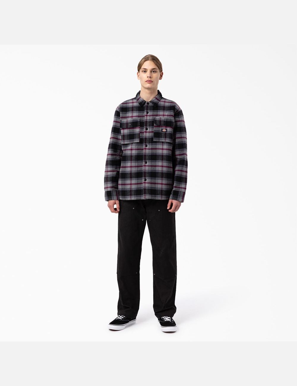 Black Wine Grey Plaid Dickies Flannel Quilted Lined Shirt Jackets | 871NLRVPY