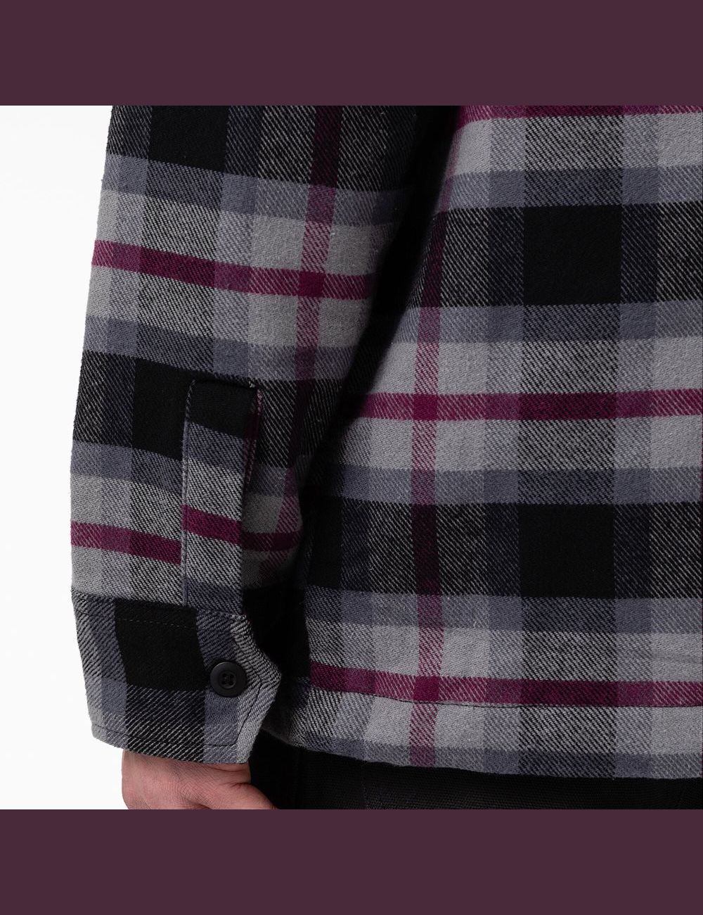 Black Wine Grey Plaid Dickies Flannel Quilted Lined Shirt Jackets | 871NLRVPY