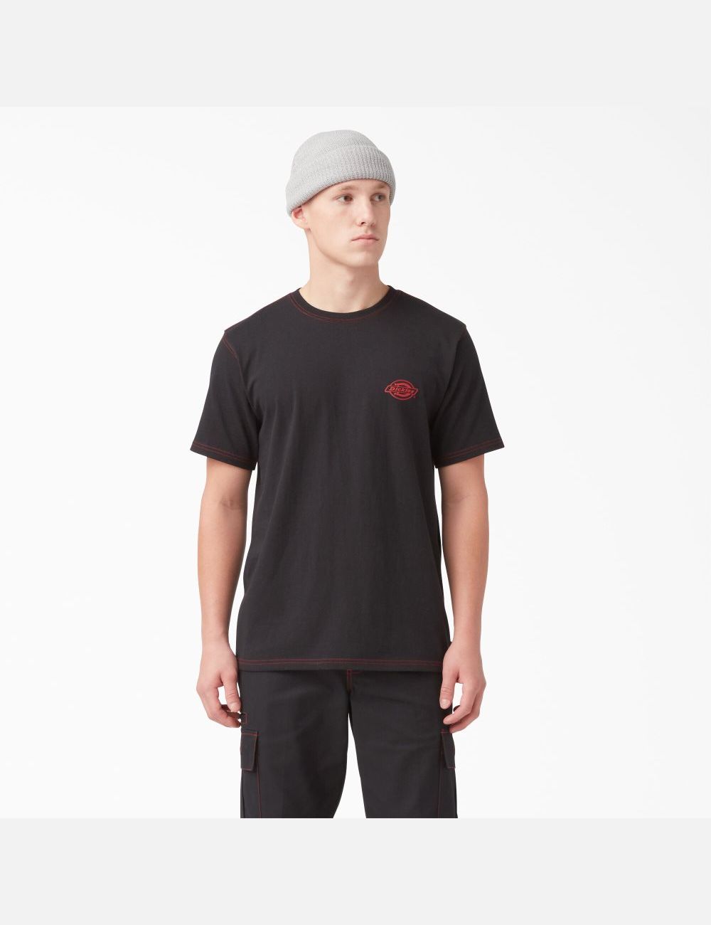 Black w/ Red Stitching Dickies Back Logo Graphic T-Shirts | 023EQURCO