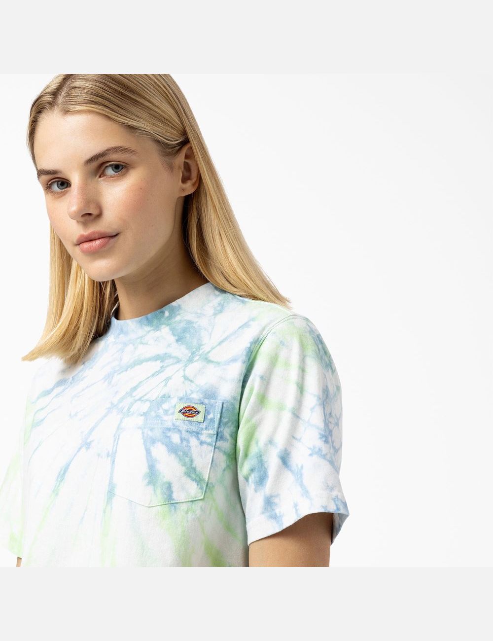 Blue Green Dickies Seatac Tie-Dye Cropped T-Shirts | 572AHNVQC