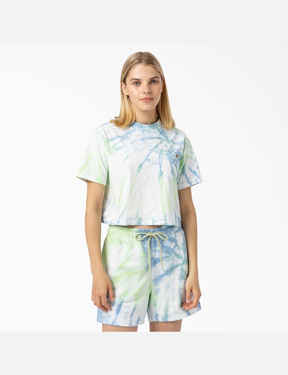 Blue Green Dickies Seatac Tie-Dye Cropped T-Shirts | 572AHNVQC