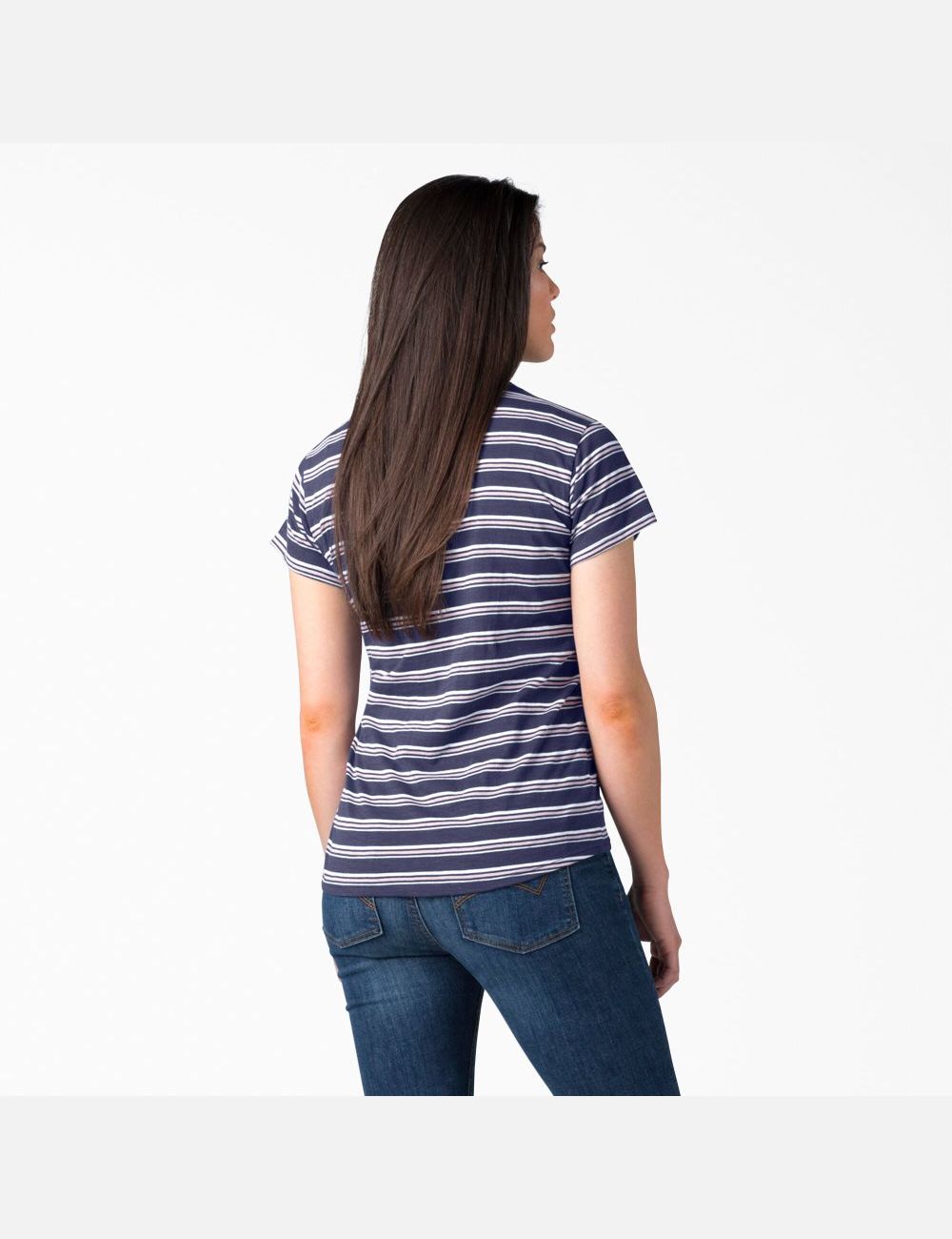 Blue Multi Stripe Dickies Short Sleeve V-Neck T-Shirts | 269PTQDRK