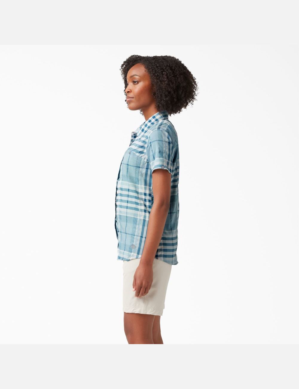 Blue Plaid Dickies Cooling Short Sleeve Work Shirt Button Up | 679ITVDZQ