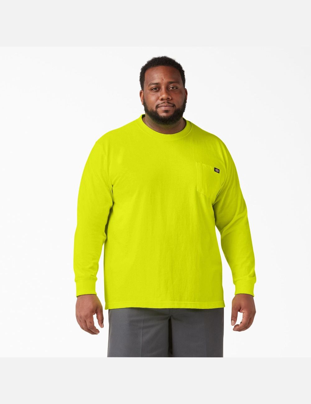 Bright Yellow Dickies Heavyweight Neon Crew Neck Shirts | 510ZOIYEG