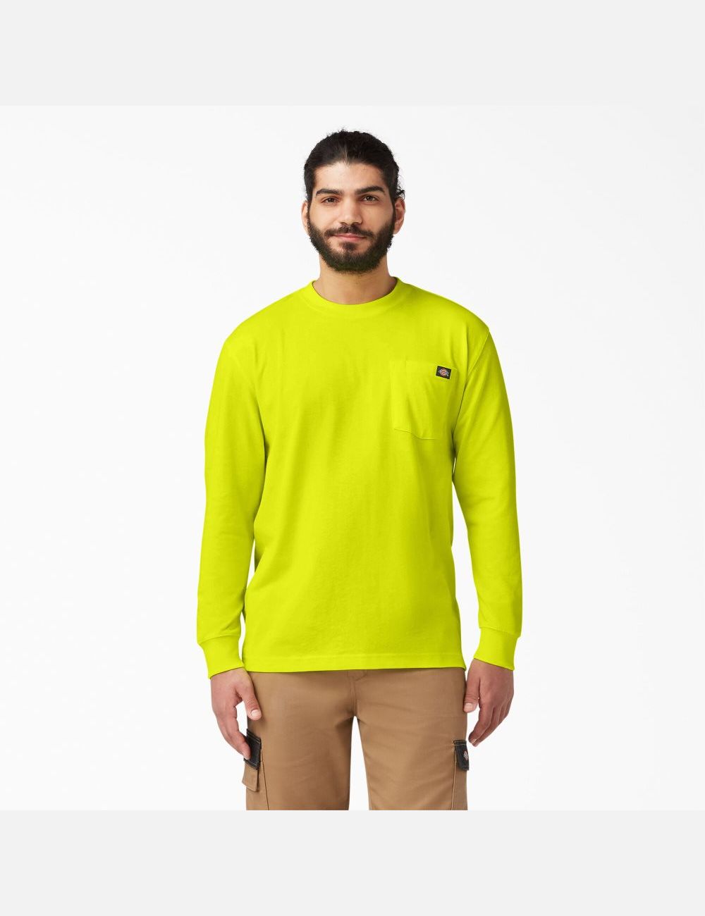 Bright Yellow Dickies Heavyweight Neon Crew Neck Shirts | 510ZOIYEG