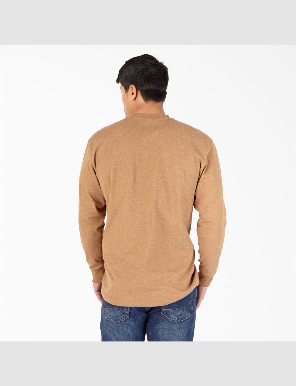 Brown Duck Heather Dickies Heathered Heavyweight Henley Long Sleeve T-Shirts | 513DSQLYH