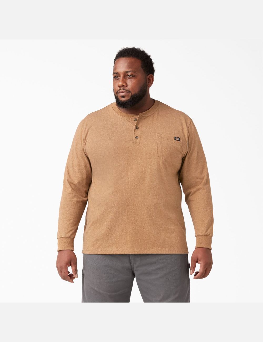 Brown Duck Heather Dickies Heathered Heavyweight Henley Long Sleeve T-Shirts | 513DSQLYH