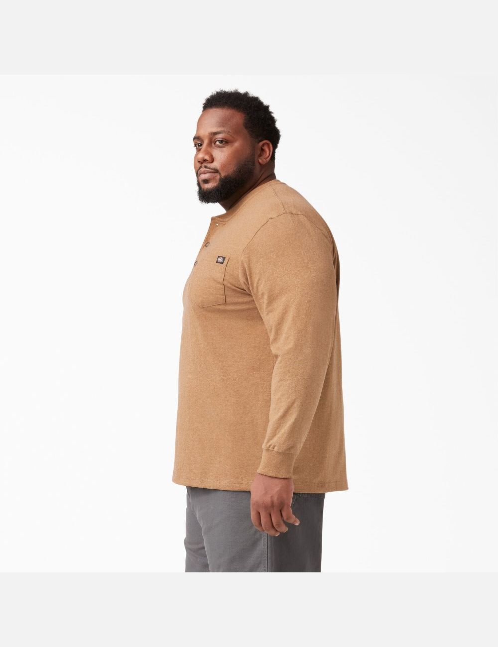 Brown Duck Heather Dickies Heathered Heavyweight Henley Long Sleeve T-Shirts | 513DSQLYH