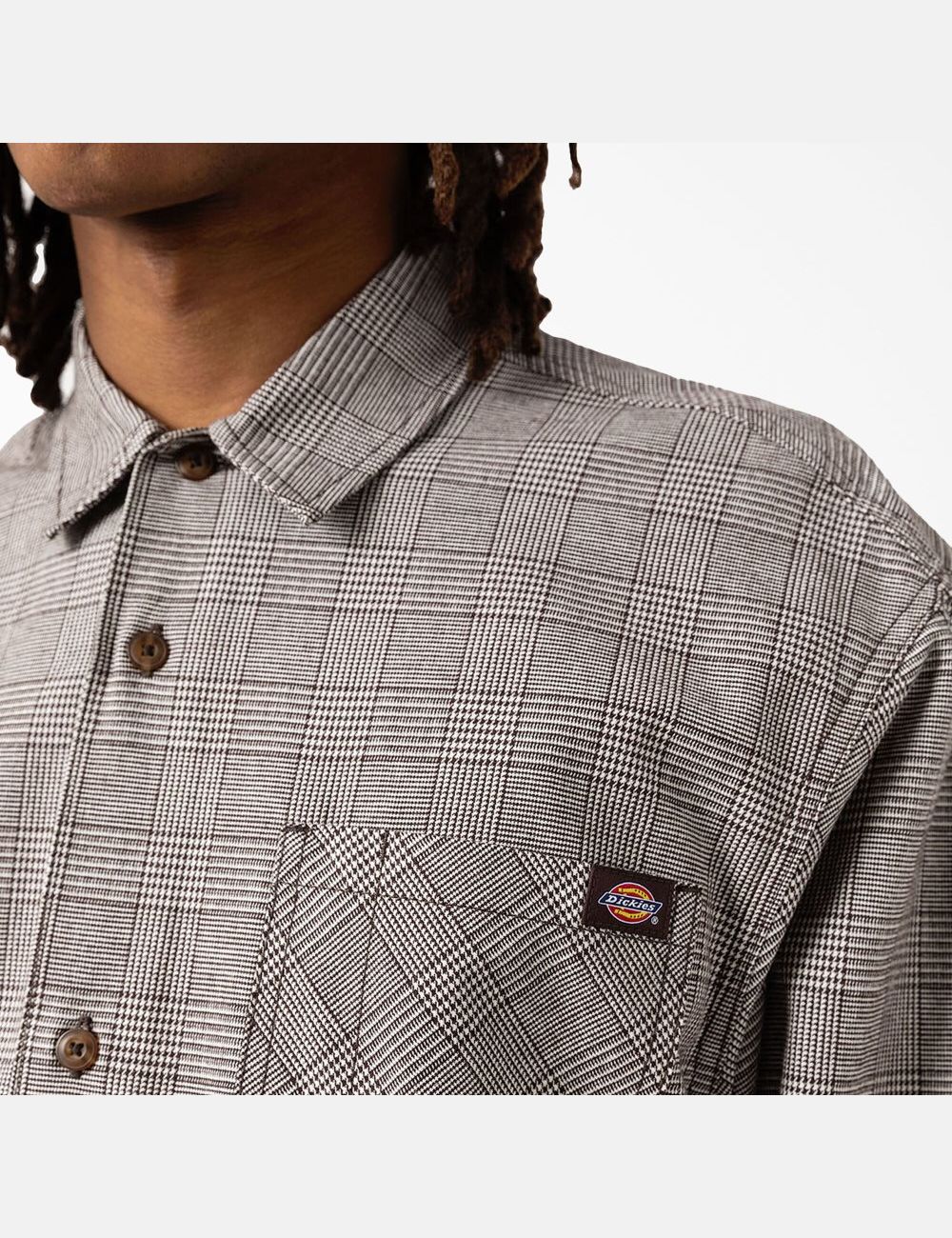 Brown Plaid Dickies Bakerhill Long Sleeve Shirt Button Up | 051SEUCVH