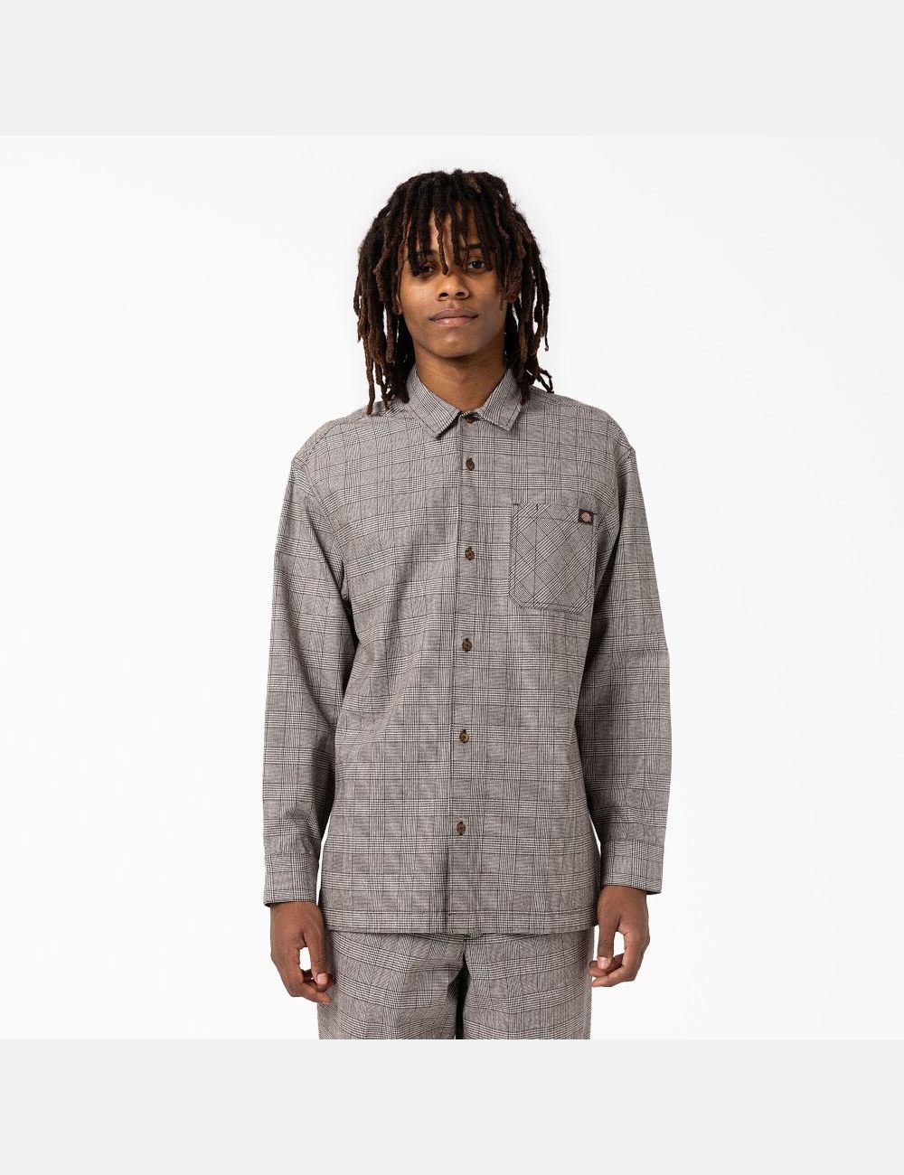 Brown Plaid Dickies Bakerhill Long Sleeve Shirt Button Up | 051SEUCVH