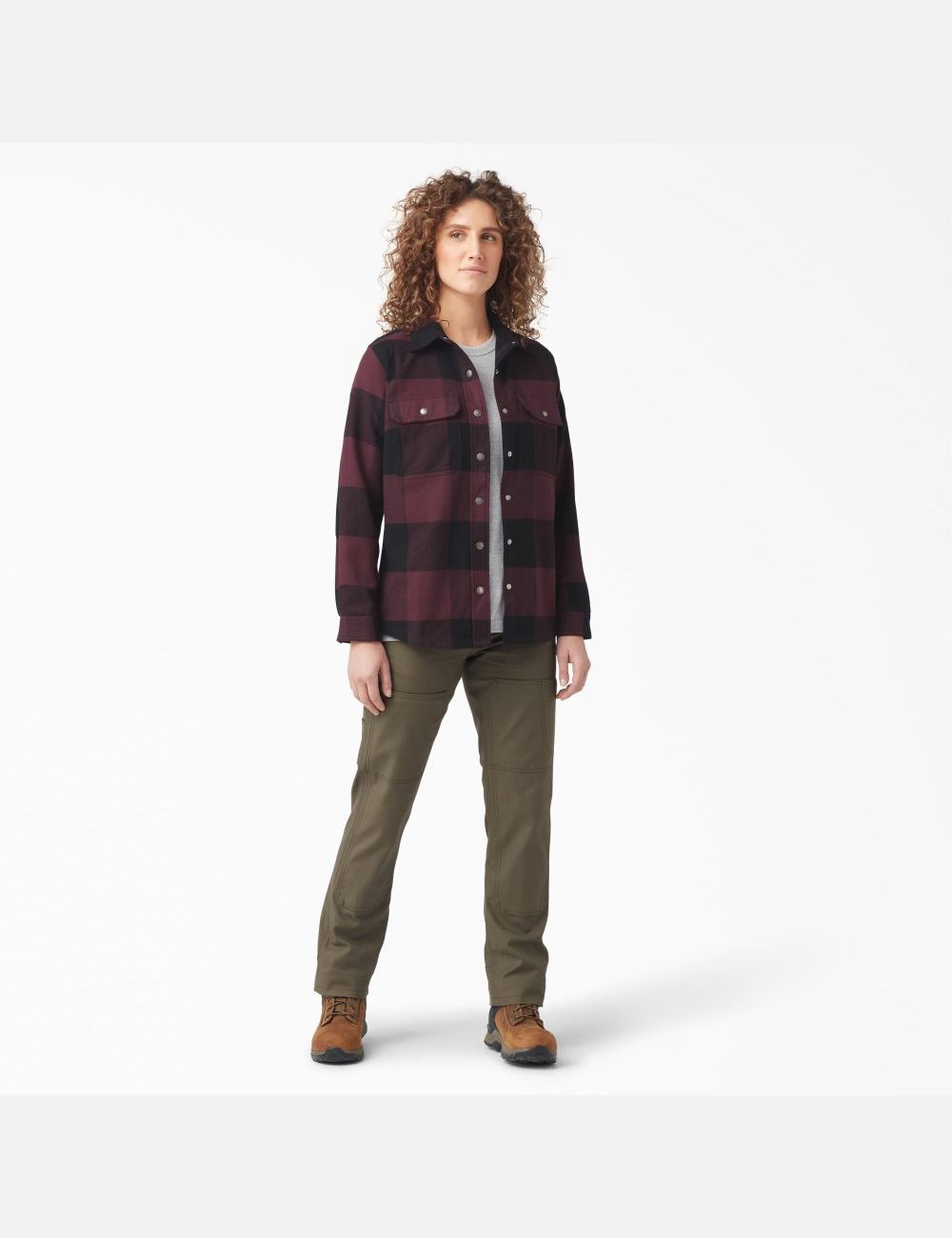 Burgundy Buffalo Plaid Dickies DuraTech Renegade Flannel Shirt Button Up | 039VNLOAG