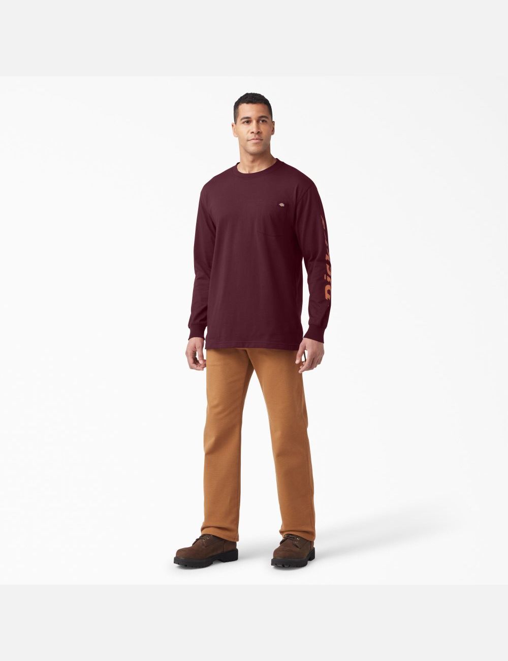 Burgundy Dickies Graphic Long Sleeve T-Shirts | 597XYJUQI