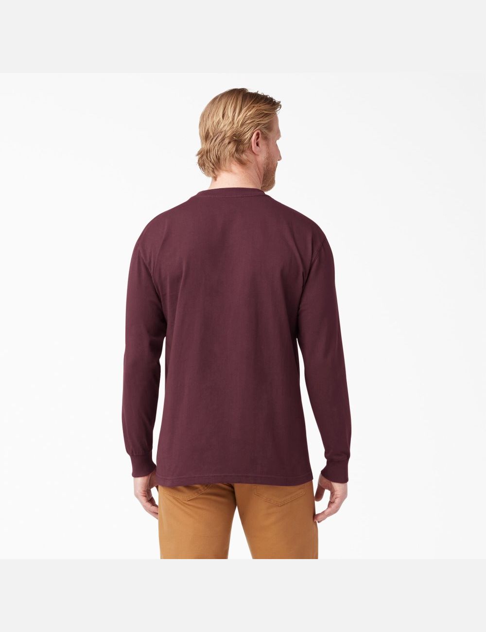 Burgundy Dickies Heavyweight Crew Neck Long Sleeve T-Shirts | 435SXOMVH