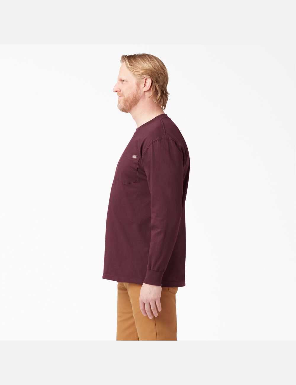 Burgundy Dickies Heavyweight Crew Neck Long Sleeve T-Shirts | 435SXOMVH