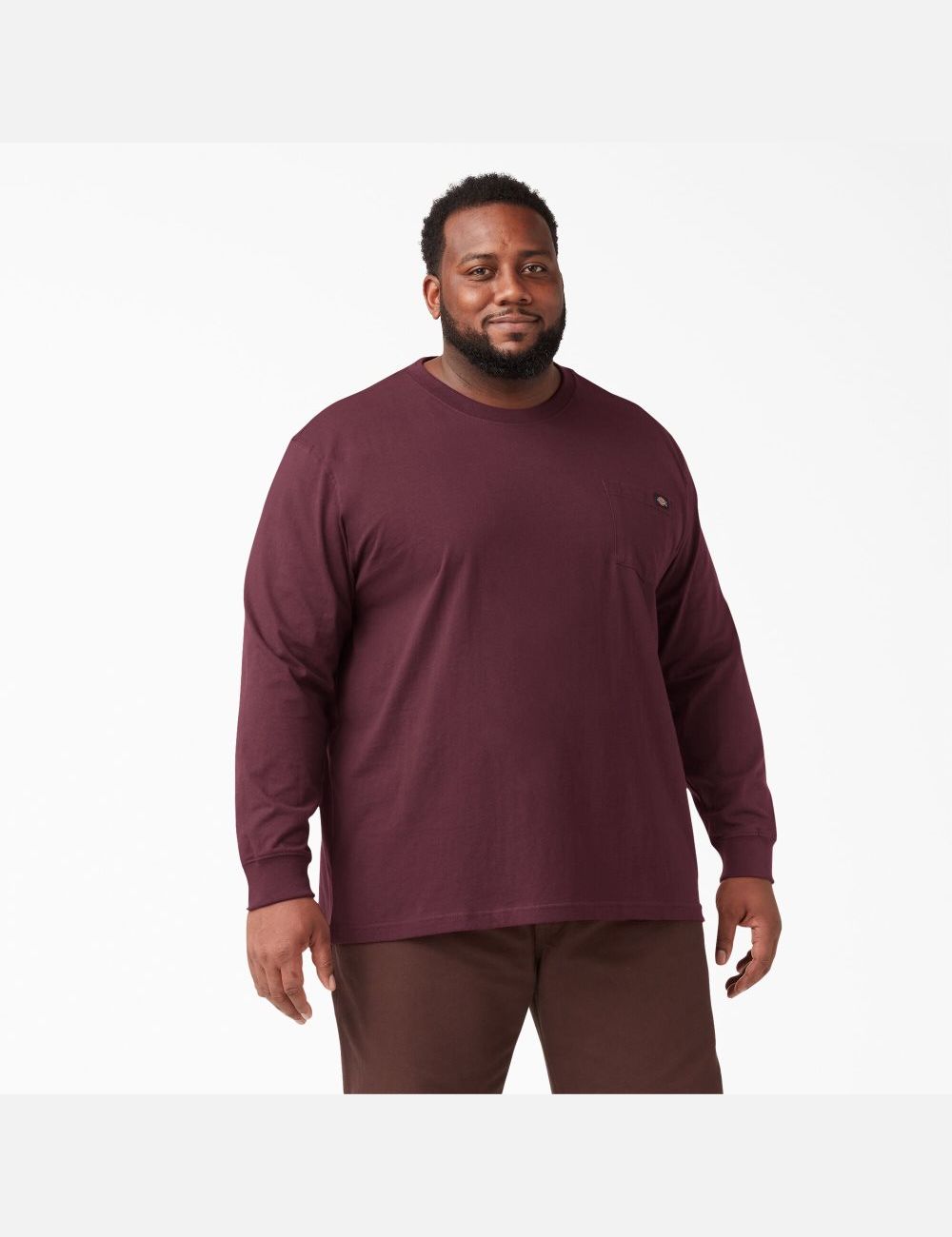 Burgundy Dickies Heavyweight Crew Neck Long Sleeve T-Shirts | 435SXOMVH