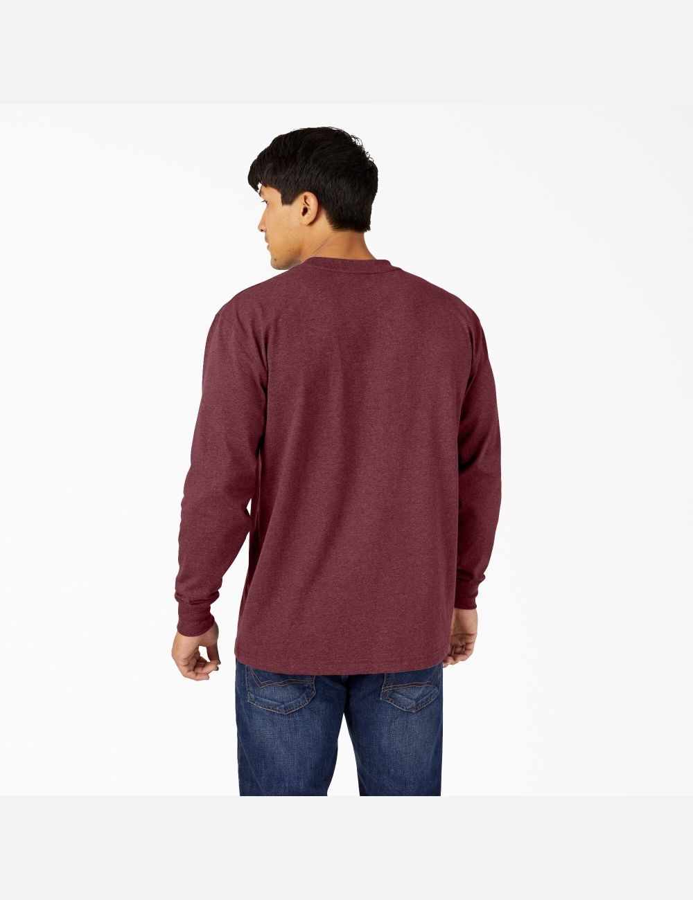 Burgundy Dickies Long Sleeve Heathered Heavyweight Crew Neck Shirts | 106KGMEPB