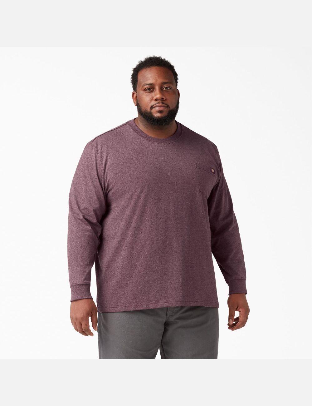 Burgundy Dickies Long Sleeve Heathered Heavyweight Crew Neck Shirts | 106KGMEPB