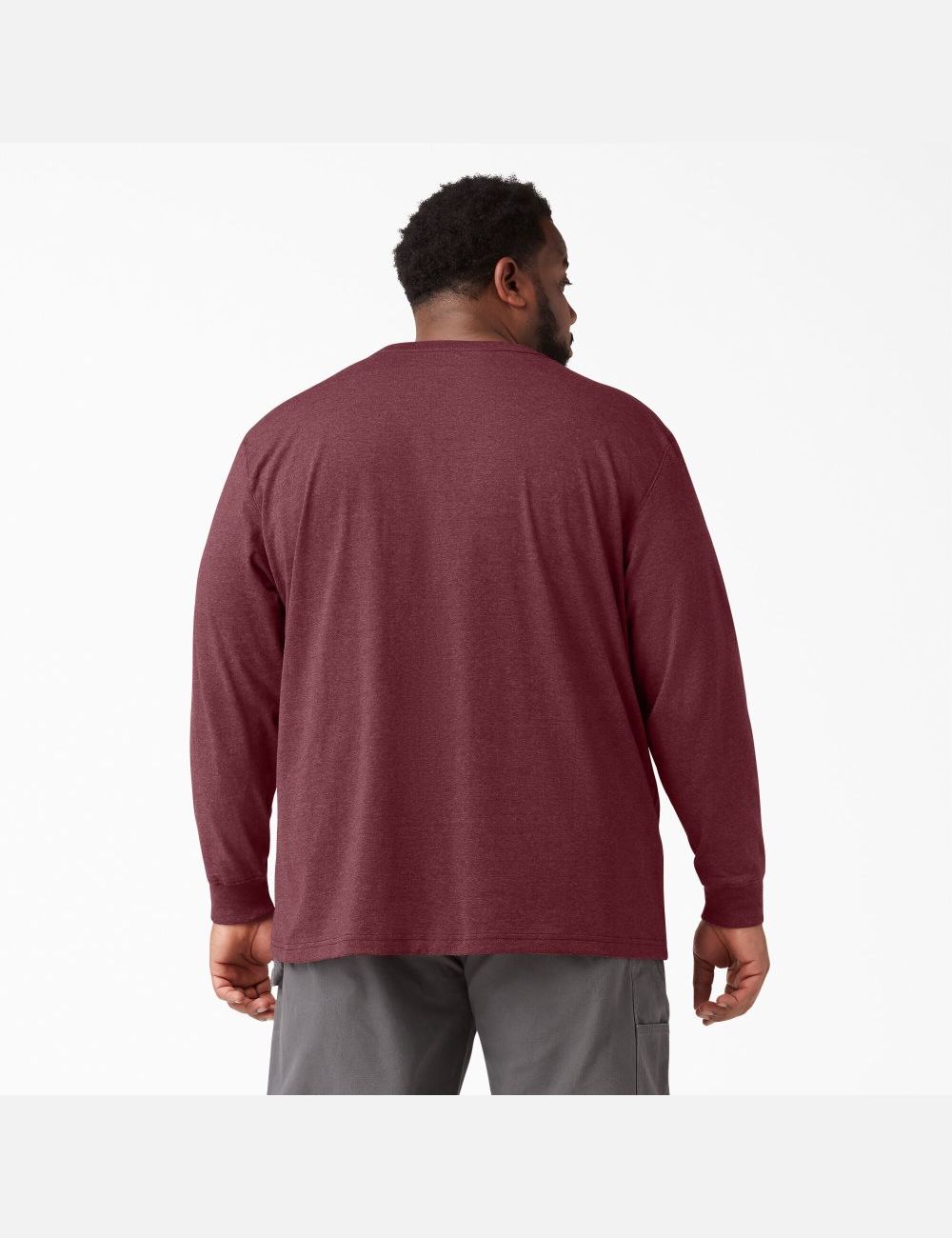 Burgundy Dickies Long Sleeve Heathered Heavyweight Crew Neck Shirts | 106KGMEPB