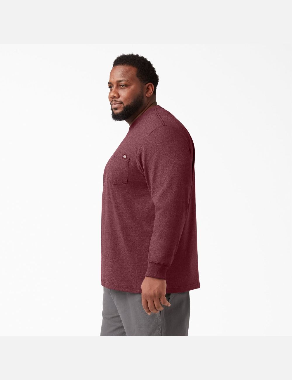 Burgundy Dickies Long Sleeve Heathered Heavyweight Crew Neck Shirts | 106KGMEPB