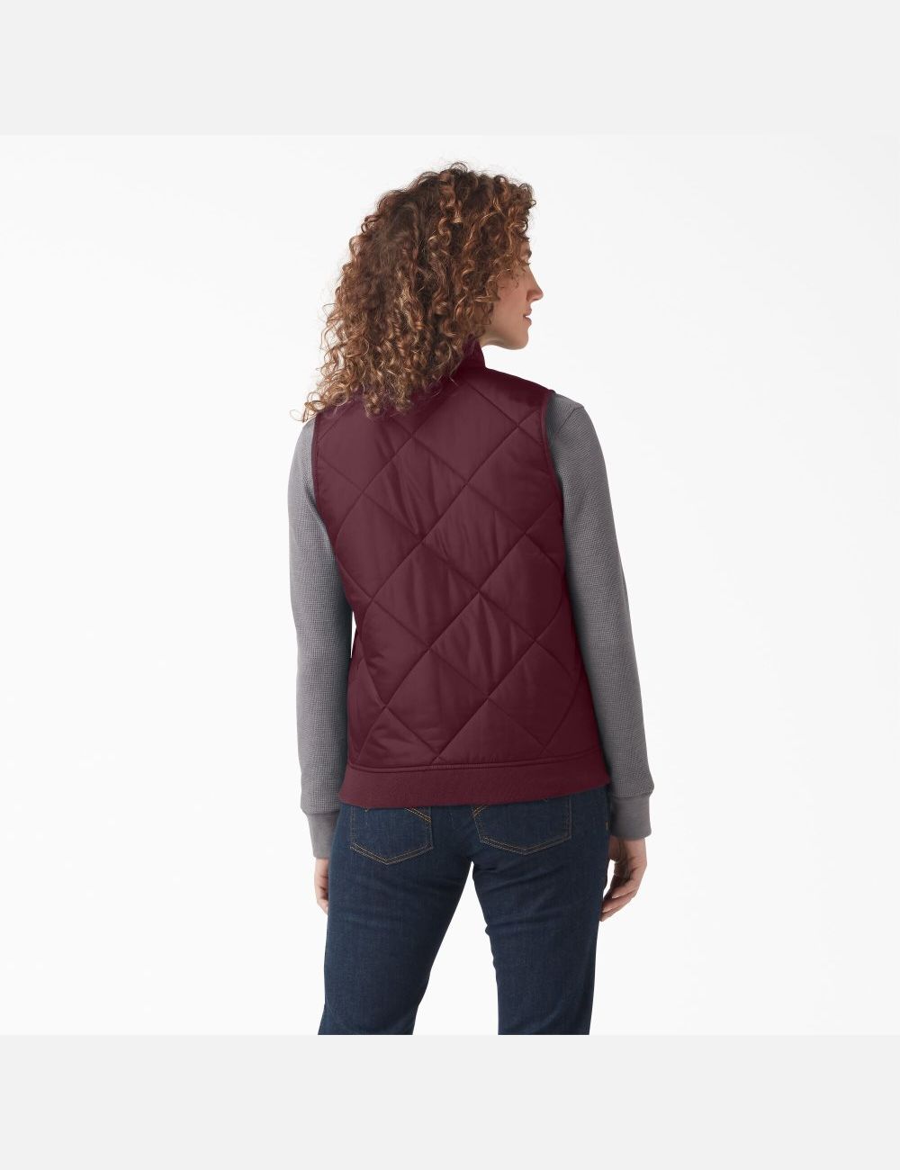 Burgundy Dickies Quilted Vests | 798VDJOLC