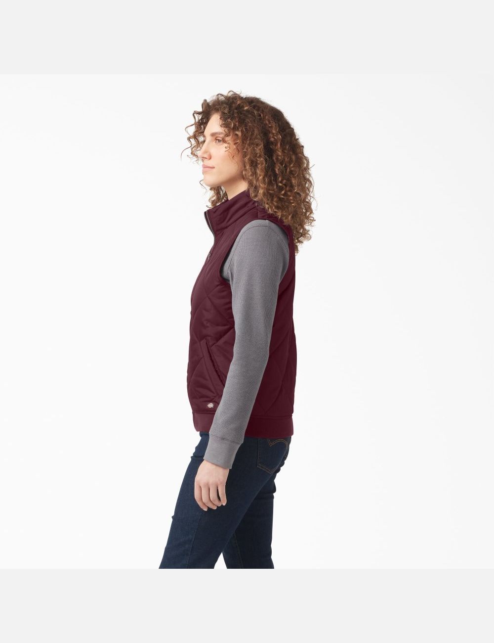 Burgundy Dickies Quilted Vests | 798VDJOLC