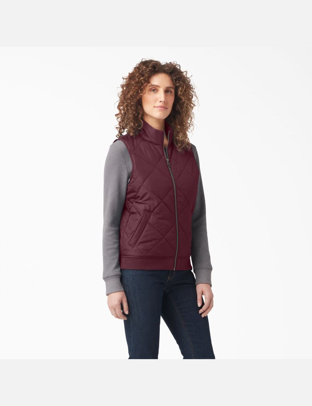 Burgundy Dickies Quilted Vests | 798VDJOLC