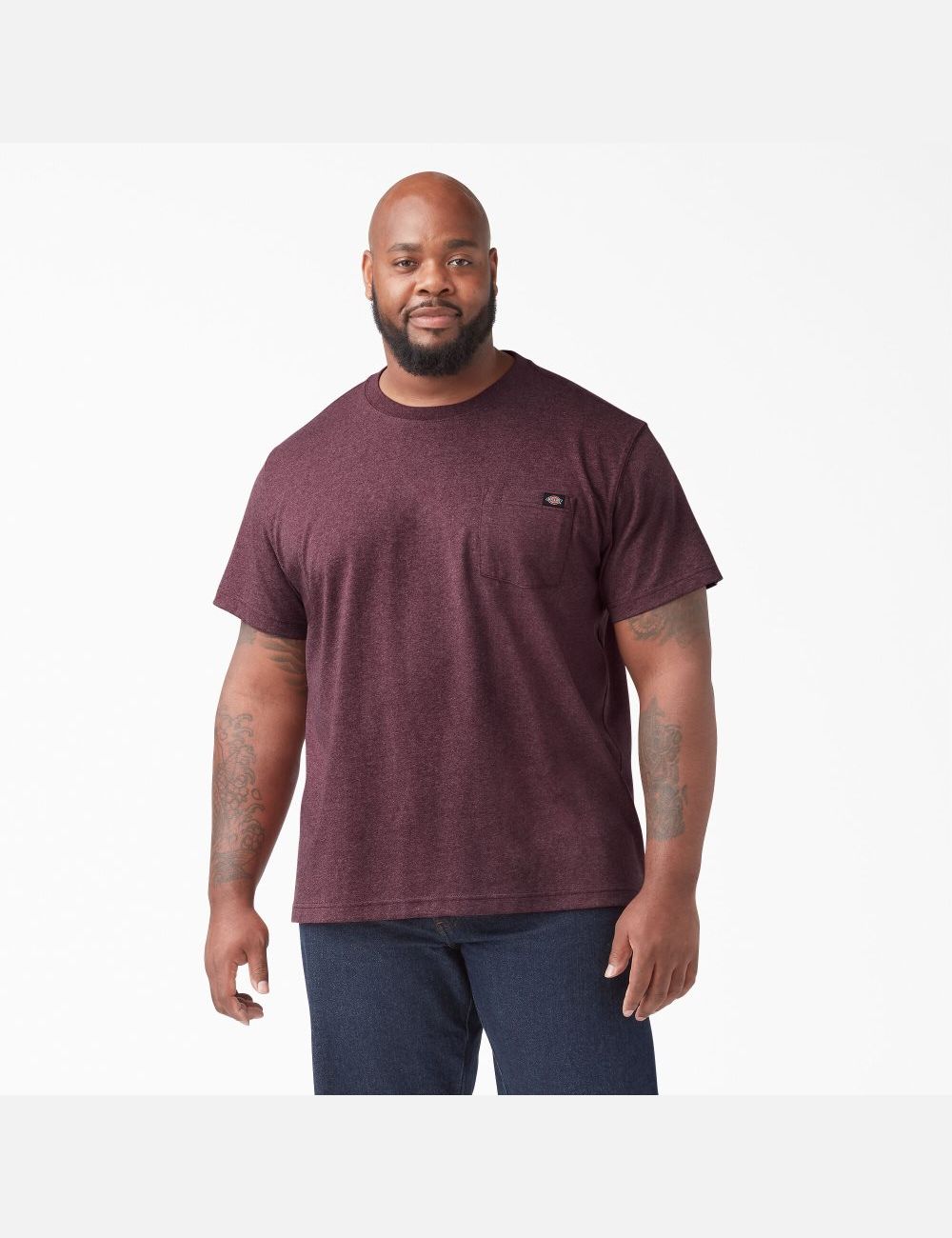 Burgundy Dickies Short Sleeve Heavyweight Heathered Shirts | 405DKRBIJ