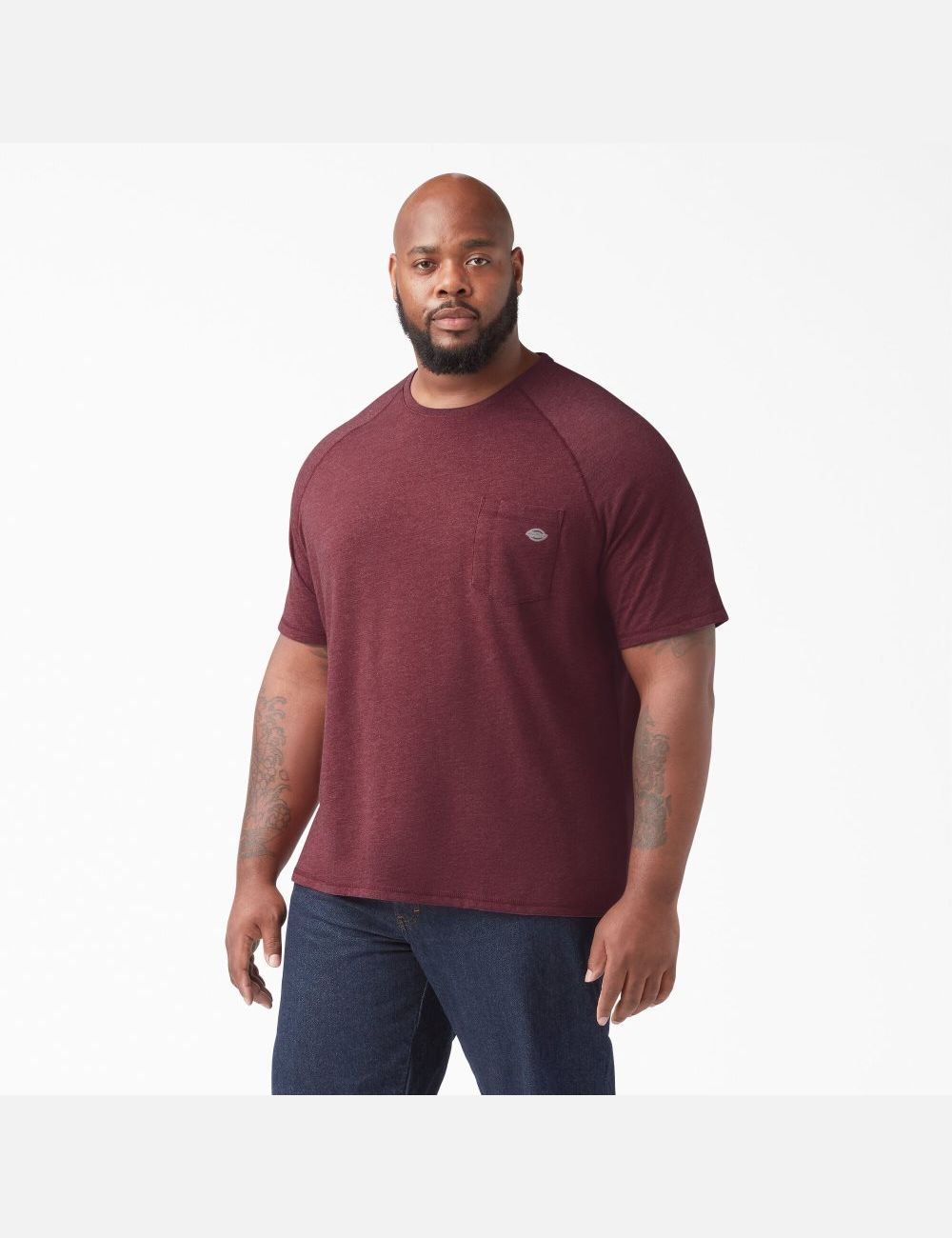 Burgundy Heather Dickies Cooling Short Sleeve Shirts | 278OZUATG