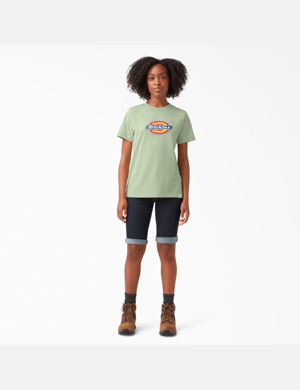 Celadon Green Dickies Graphic Logo T-Shirts | 872LMRIUJ