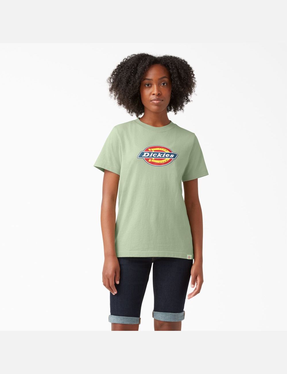 Celadon Green Dickies Graphic Logo T-Shirts | 872LMRIUJ