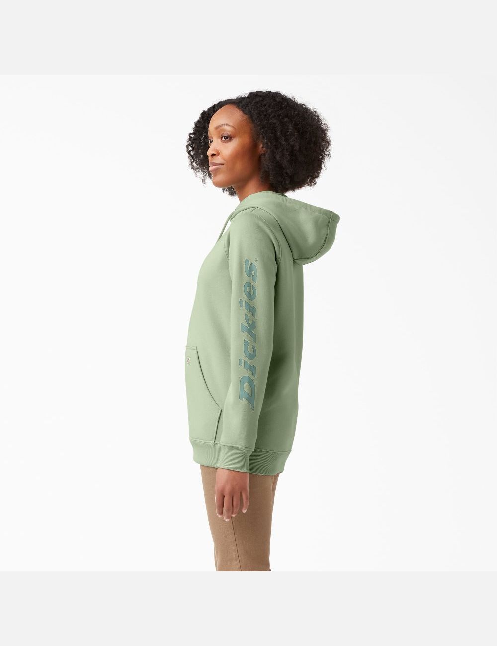 Celadon Green Dickies Heavyweight Logo Sleeve Hoodies | 943XAIRJP