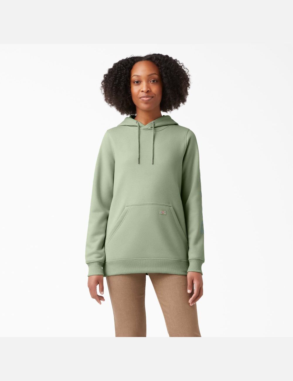 Celadon Green Dickies Heavyweight Logo Sleeve Hoodies | 943XAIRJP