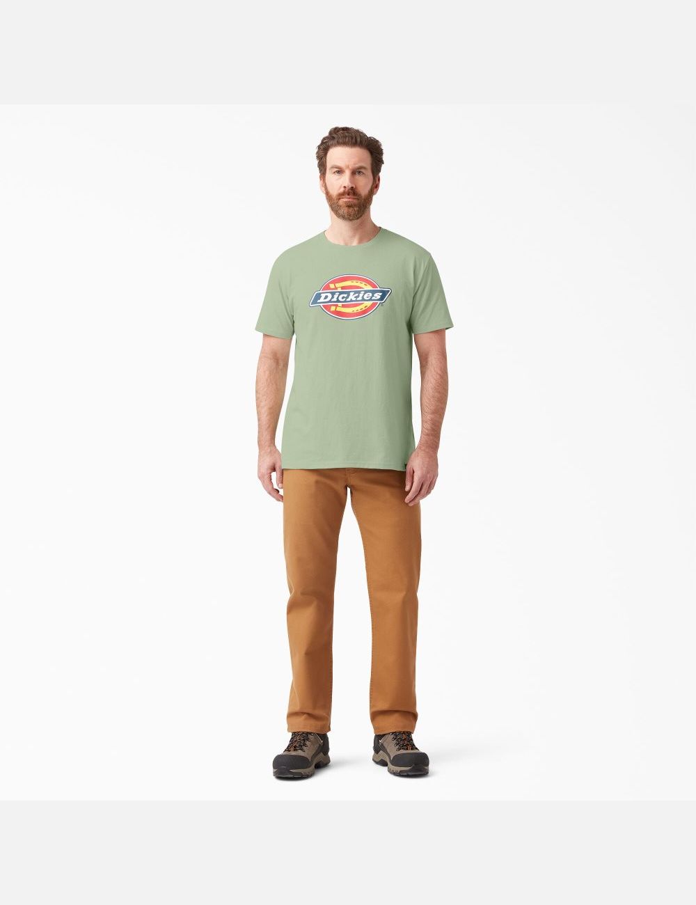 Celadon Green Dickies Logo Graphic T-Shirts | 720VBZYFD