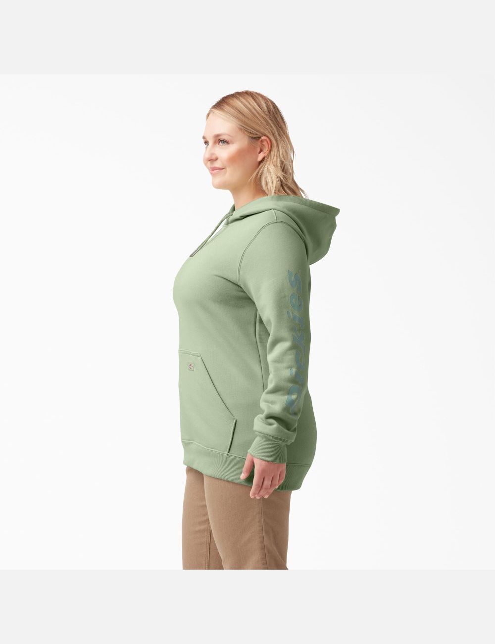 Celadon Green Dickies Plus Heavyweight Logo Sleeve Hoodies | 708WXODLS