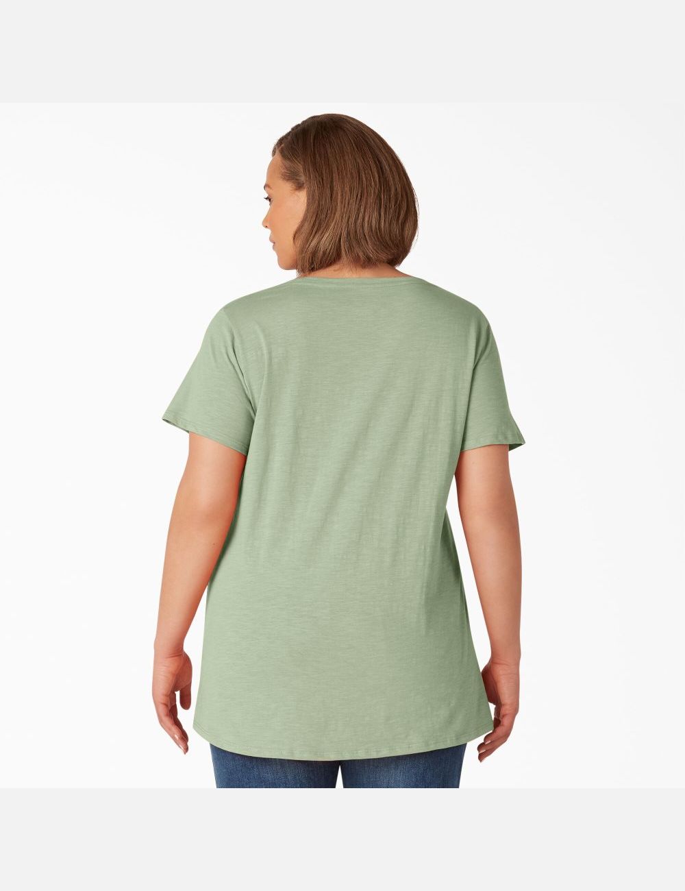 Celadon Green Dickies Plus Short Sleeve V-Neck Tops | 502URBNTD