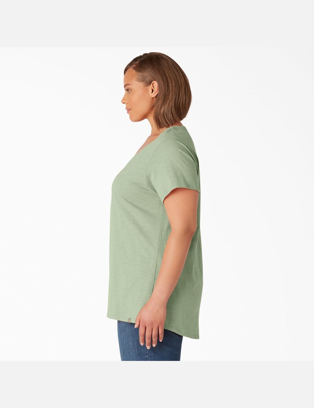 Celadon Green Dickies Plus Short Sleeve V-Neck Tops | 502URBNTD