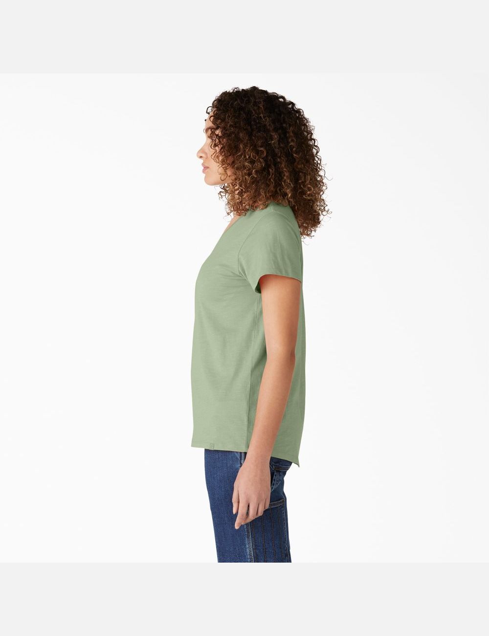 Celadon Green Dickies Short Sleeve V-Neck T-Shirts | 317EZJCYL