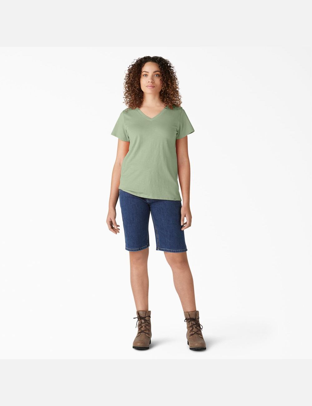 Celadon Green Dickies Short Sleeve V-Neck T-Shirts | 317EZJCYL