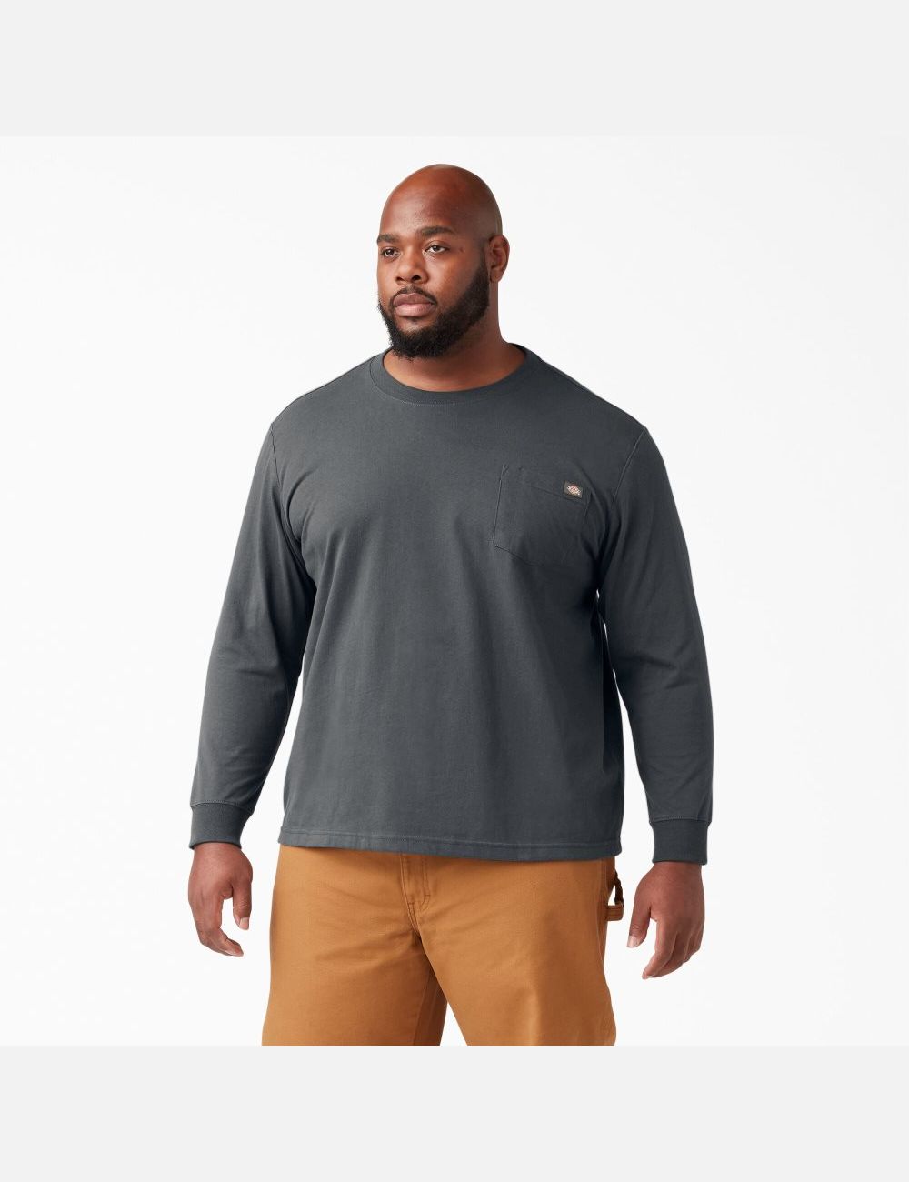 Charcoal Gray Dickies Heavyweight Crew Neck Long Sleeve T-Shirts | 415NMWJLE