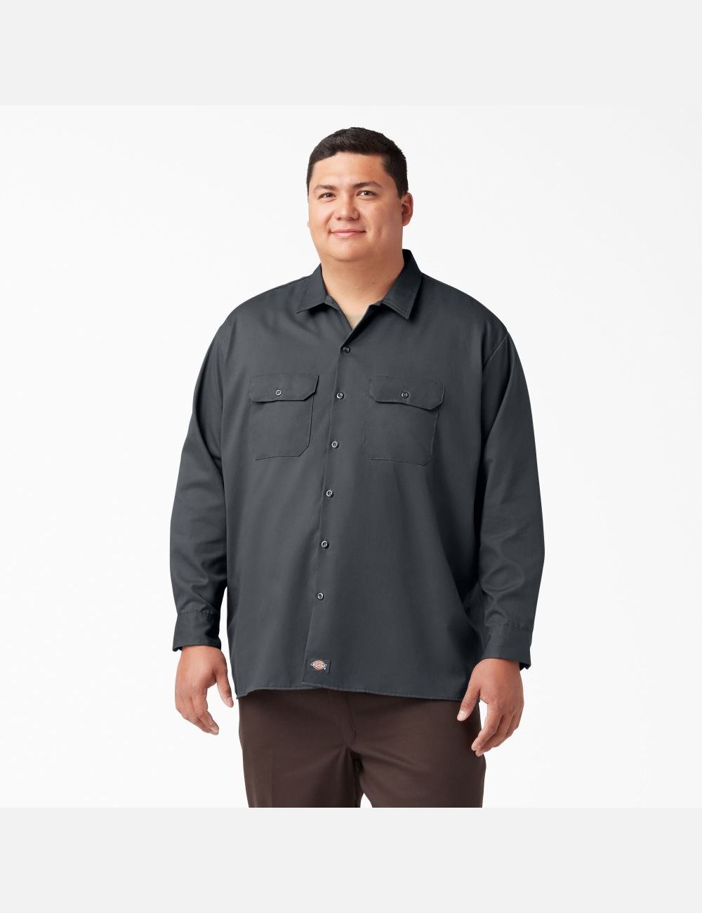 Charcoal Gray Dickies Long Sleeve Work Shirts | 348IQRKVM