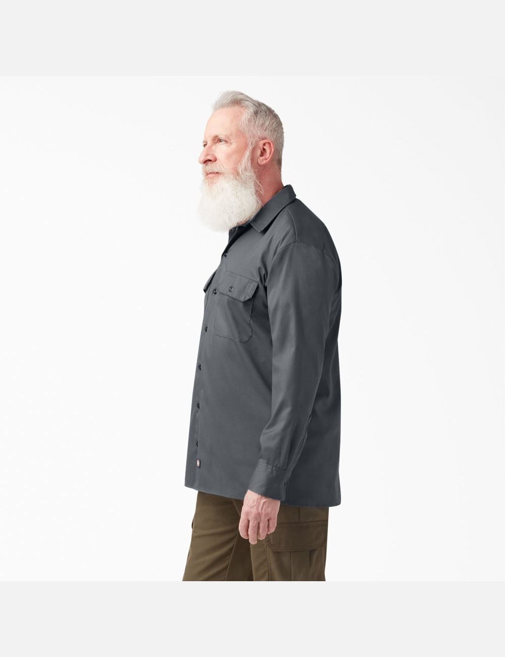 Charcoal Gray Dickies Relaxed Fit Long Sleeve Shirts | 186DYAWGK