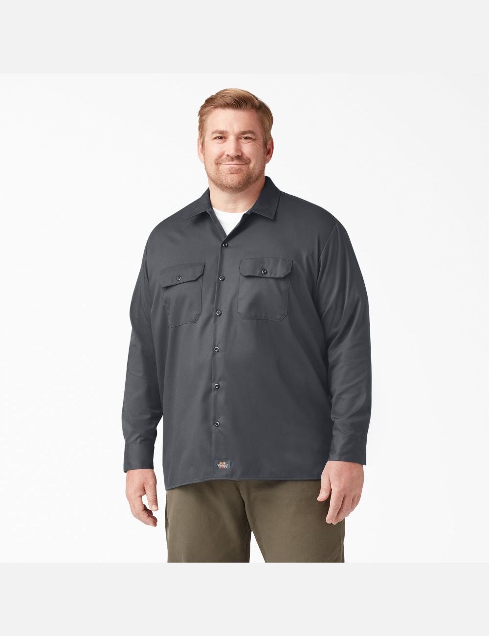 Charcoal Gray Dickies Relaxed Fit Long Sleeve Shirts | 186DYAWGK