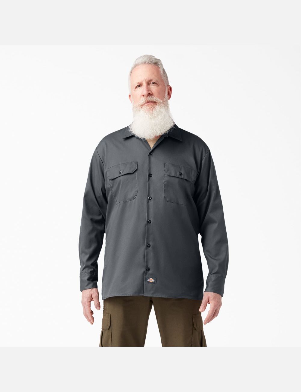 Charcoal Gray Dickies Relaxed Fit Long Sleeve Shirts | 186DYAWGK