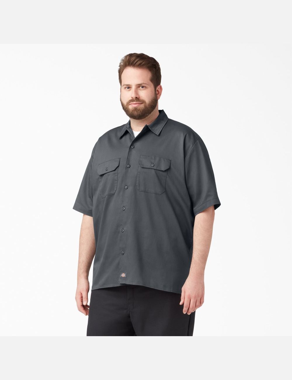 Charcoal Gray Dickies Relaxed Fit Short Sleeve Work Shirts | 410WJVTXE