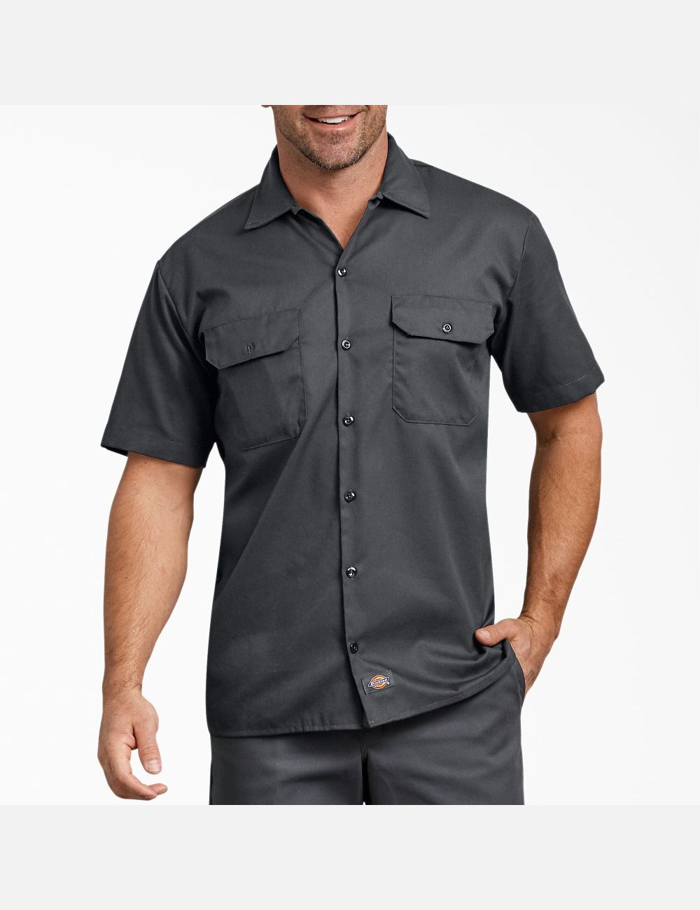 Charcoal Gray Dickies Relaxed Fit Short Sleeve Work Shirts | 410WJVTXE