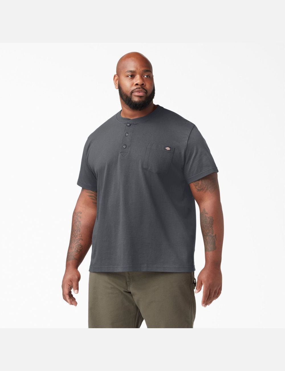 Charcoal Gray Dickies Short Sleeve Heavyweight Henley Shirts | 642LGROTP