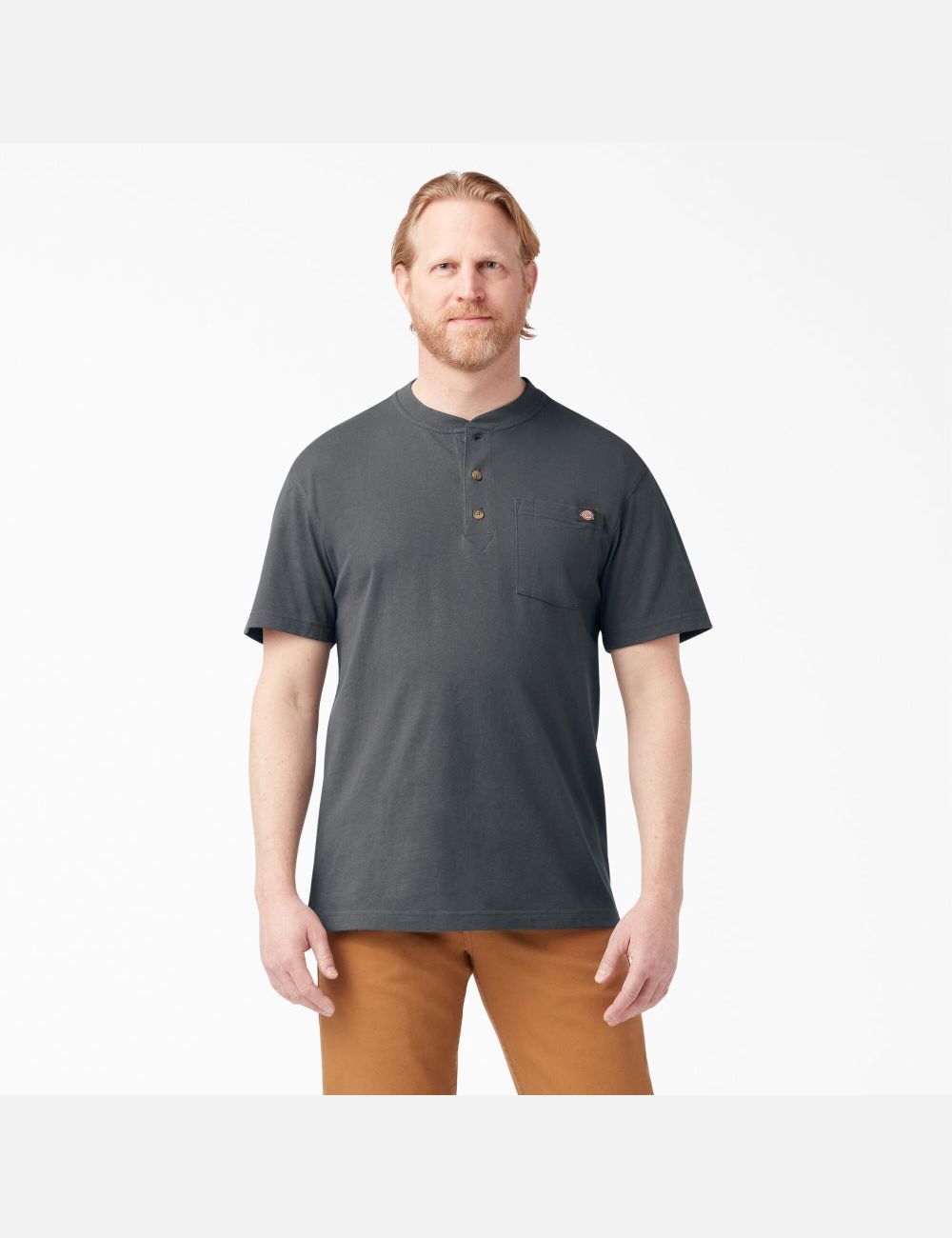 Charcoal Gray Dickies Short Sleeve Heavyweight Henley Shirts | 642LGROTP