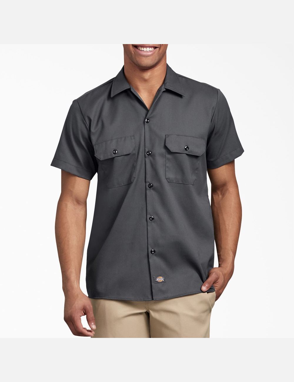 Charcoal Gray Dickies Slim Fit Short Sleeve Work Shirts | 498CWBDXF