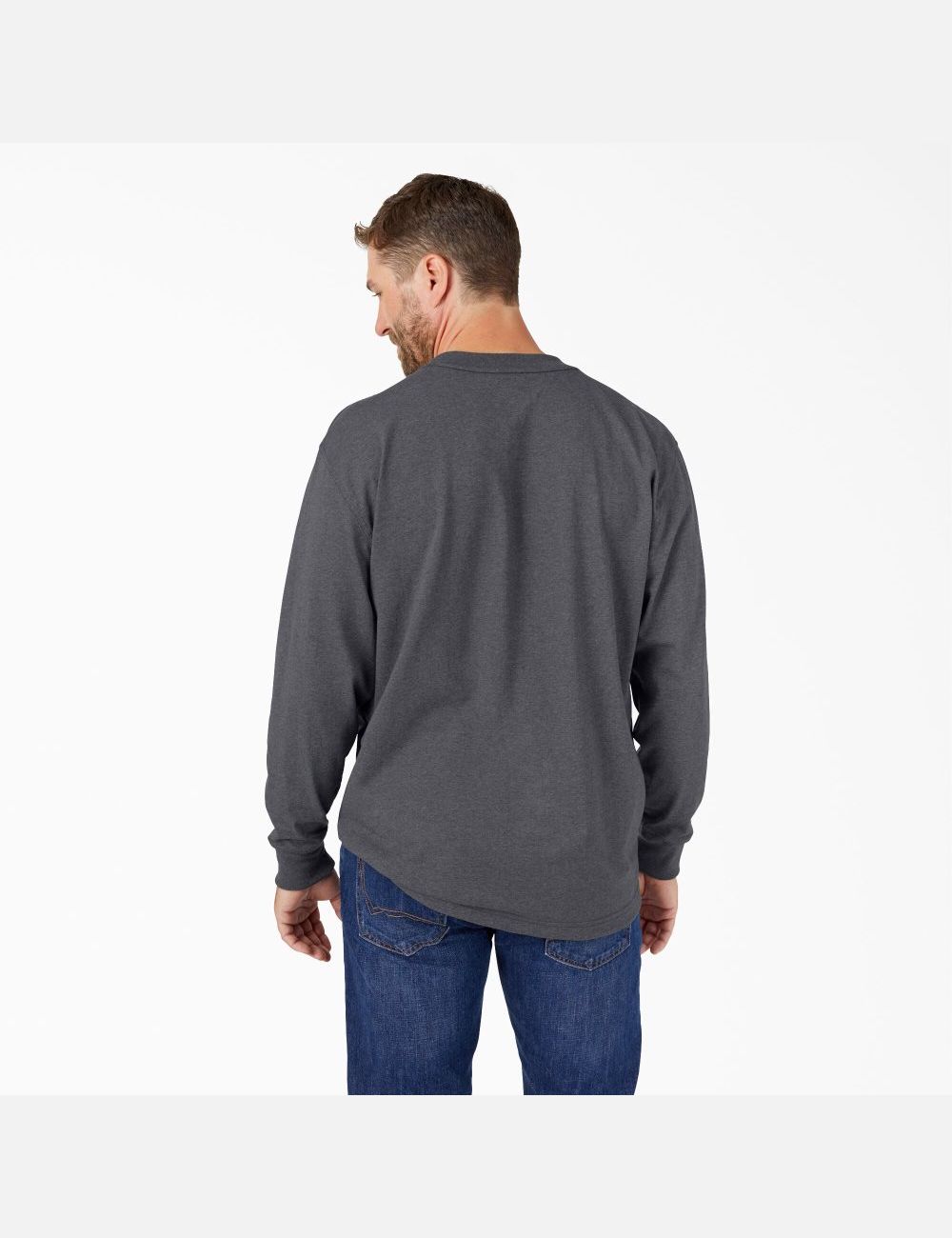 Charcoal Gray Heather Dickies Long Sleeve Heathered Heavyweight Crew Neck Shirts | 059WFTNCA