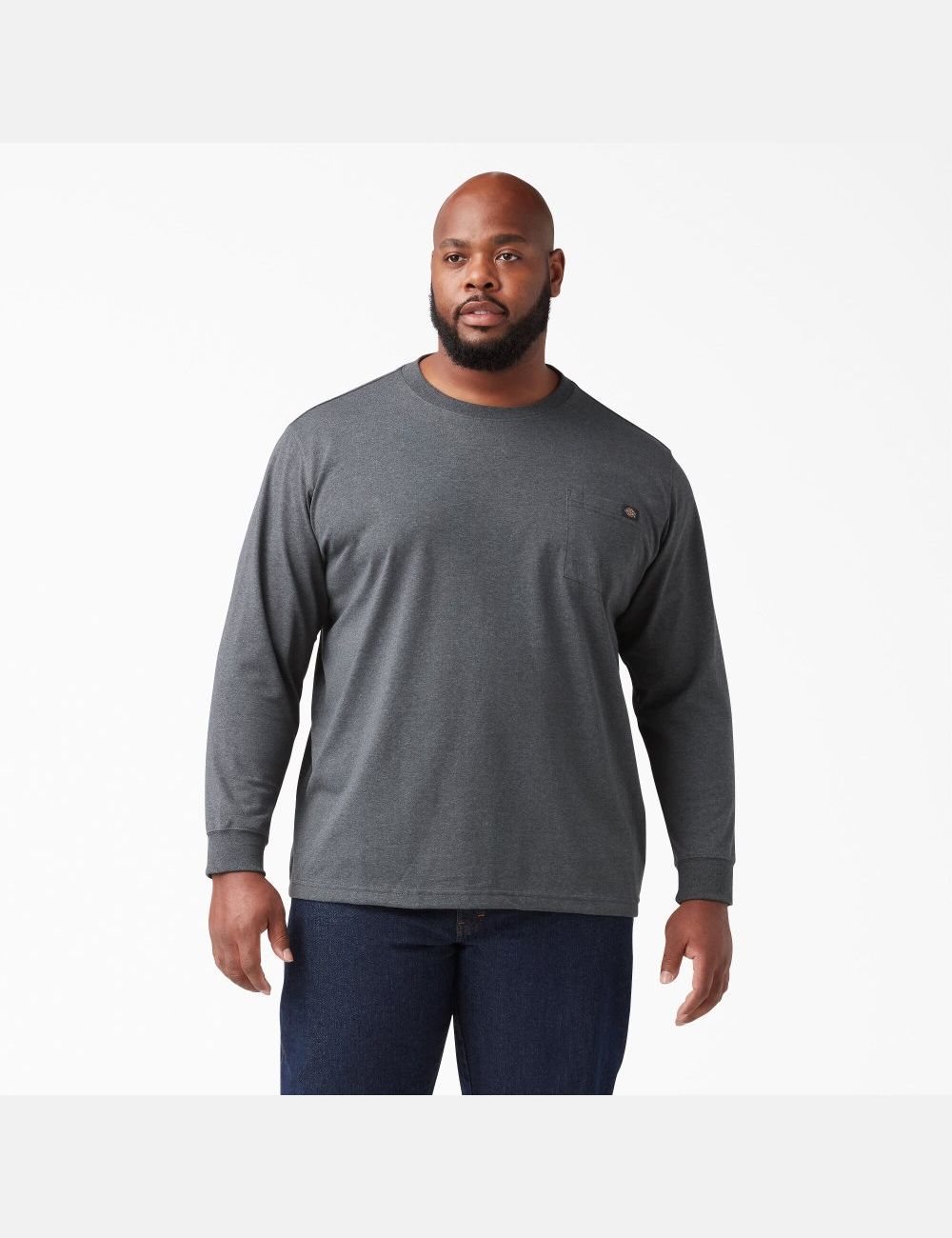 Charcoal Gray Heather Dickies Long Sleeve Heathered Heavyweight Crew Neck Shirts | 059WFTNCA